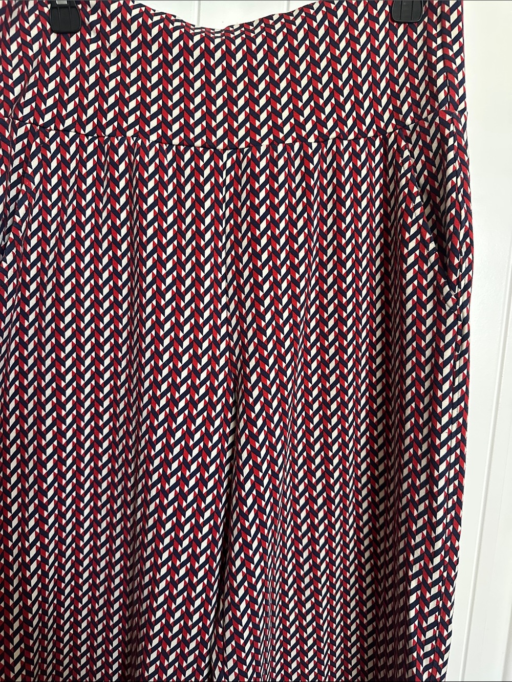 CAbi Red, Navy & White Geometric Wide-Leg Pants